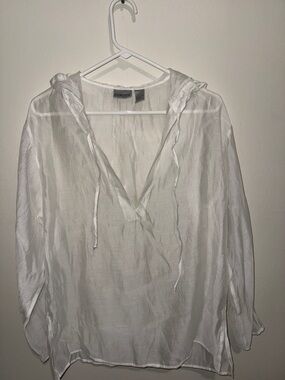 Chico's White Sheer Hooded Pullover Top
